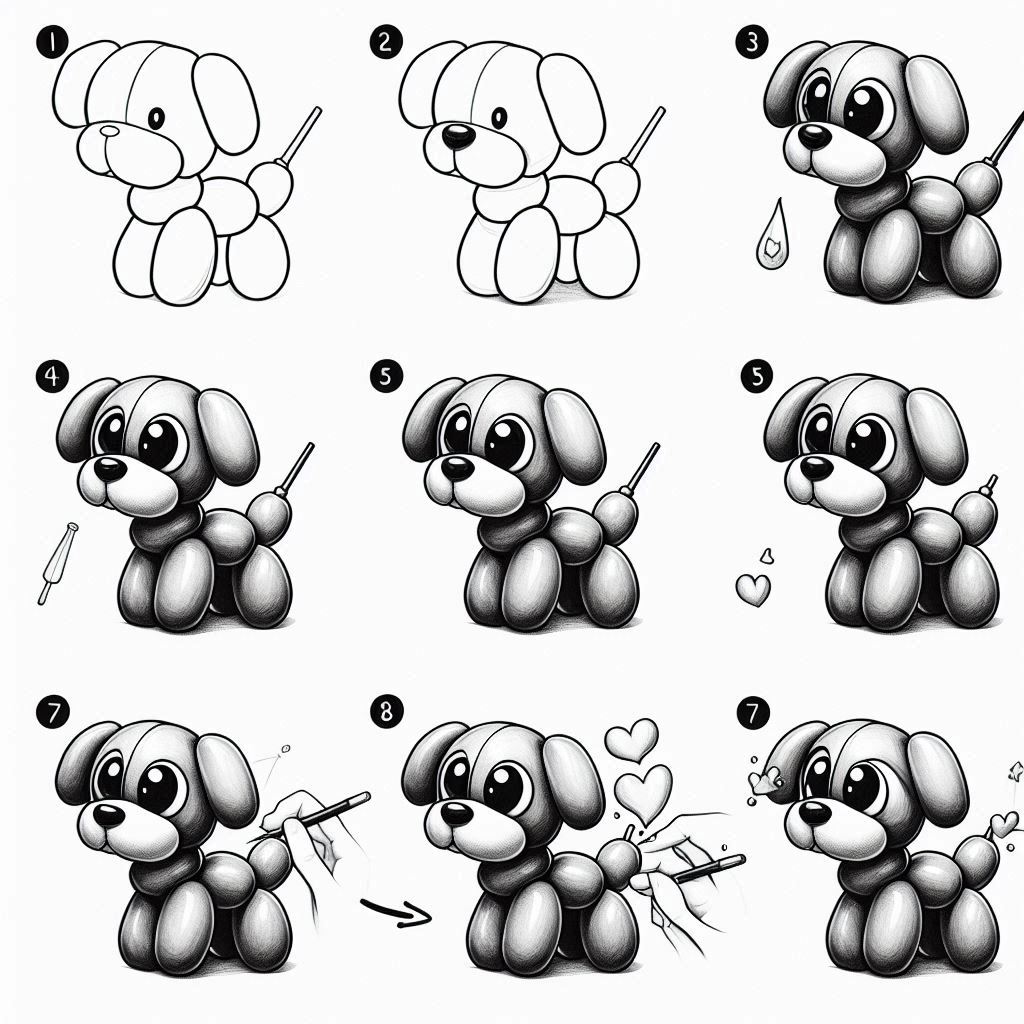 Cartoons To Draw For Beginners, balloon dog in monochrome