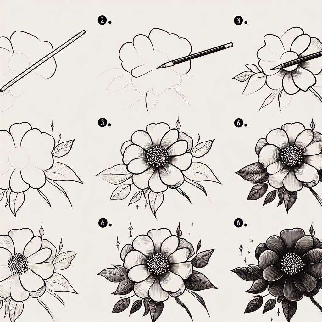 An easy steps on how to draw infographic, showing how to draw a flower step-by-step