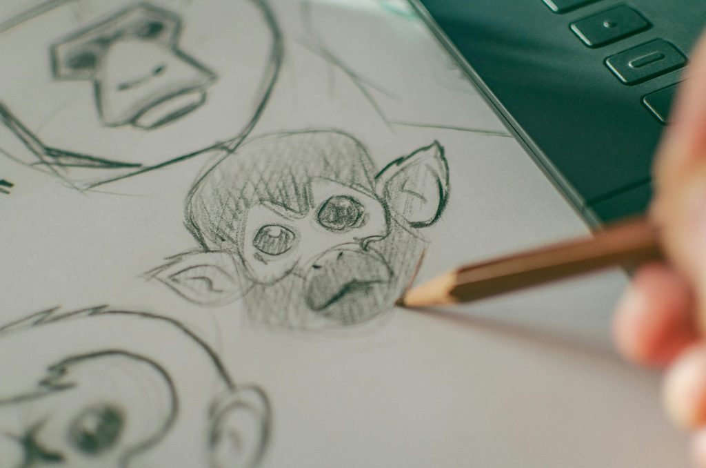 A demonstration of basic shading in drawing, using the head of a monkey